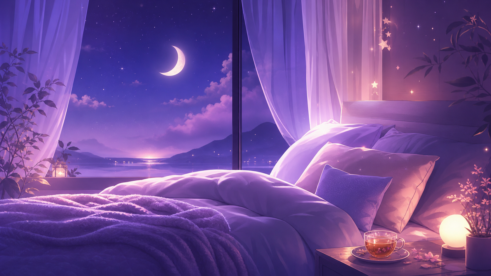 月光卧室和温热饮的治愈系睡眠主视觉
